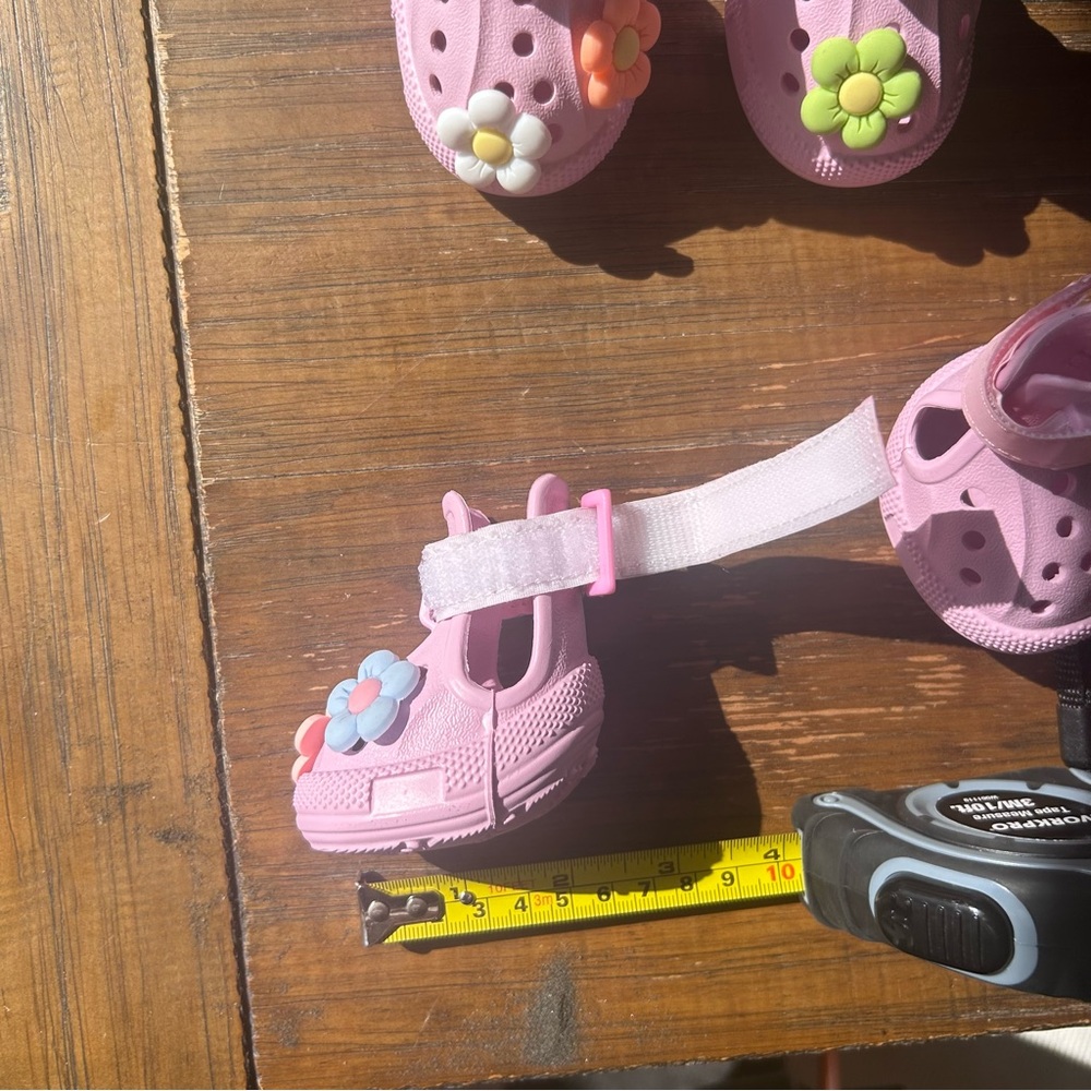 Pink Dog Crocs Style Sandals w/ Flower Charms — Adjustable Pet Shoes, Small Dog - Picture 4 of 6